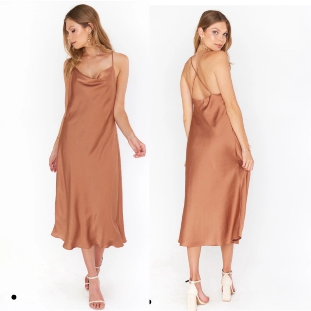 Show Me Your Mumu Formal Verona Cowl Dress Copper Luxe Satin Size Small